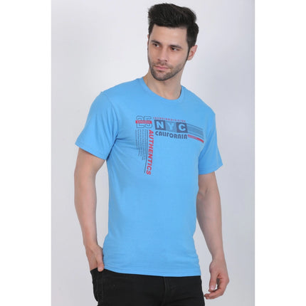 Rosolly Men's Cotton Jersey Round Neck Printed Tshirt (Turquoise Blue)