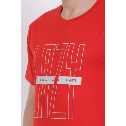 Rosolly Men's Cotton Jersey Round Neck Printed Tshirt (Red)