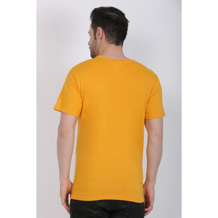 Rosolly Men's Cotton Jersey Round Neck Printed Tshirt (Mustard Yellow)