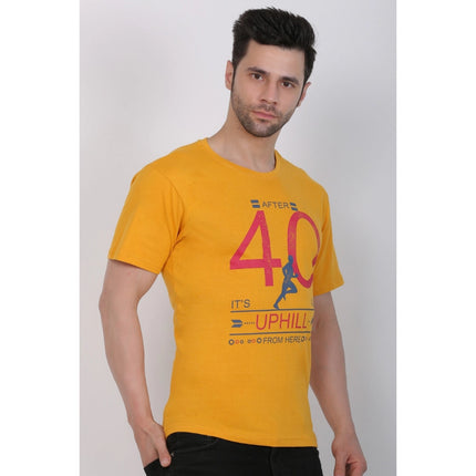 Rosolly Men's Cotton Jersey Round Neck Printed Tshirt (Mustard Yellow)