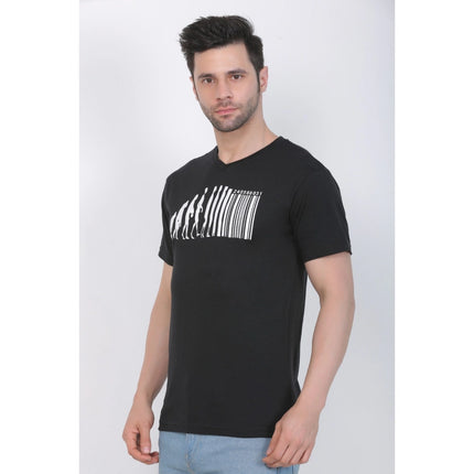 Rosolly Men's Cotton Jersey V Neck Printed Tshirt (Black)