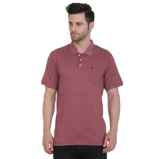 Rosolly Men's Poly Viscose Polo Plain Tshirt (Maroon Melange)