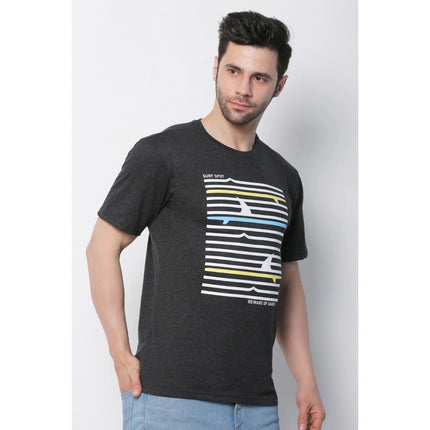 Rosolly Men's Cotton Jersey Round Neck Printed Tshirt (Charcoal Melange)