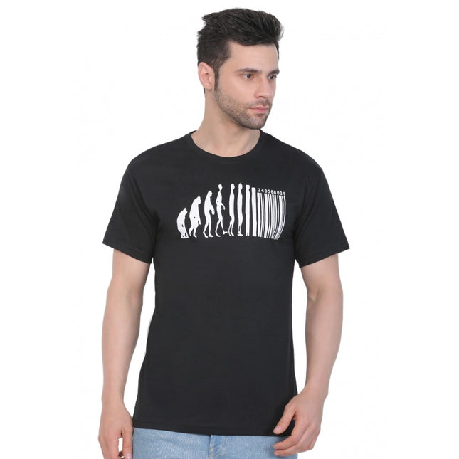 Rosolly Men's Cotton Jersey Round Neck Printed Tshirt (Black)
