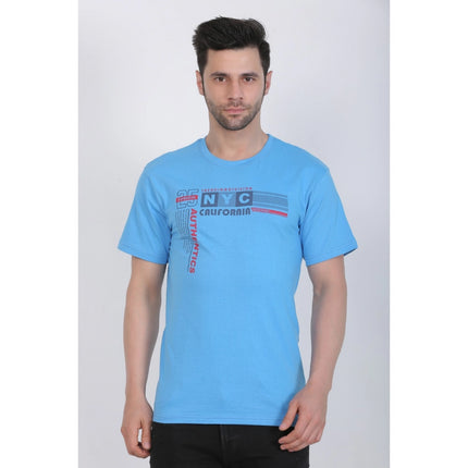 Rosolly Men's Cotton Jersey Round Neck Printed Tshirt (Turquoise Blue)