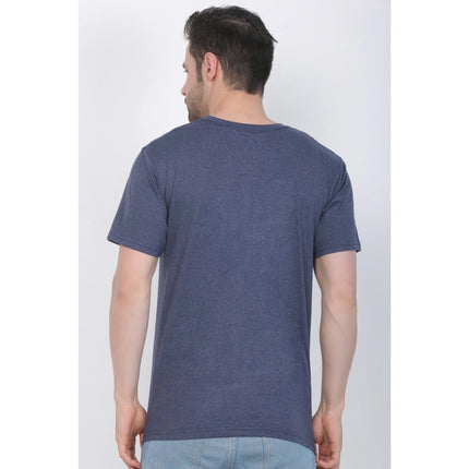 Rosolly Men's Cotton Jersey Round Neck Printed Tshirt (Blue Melange)