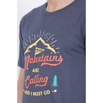 Rosolly Men's Cotton Jersey Round Neck Printed Tshirt (Blue Melange)
