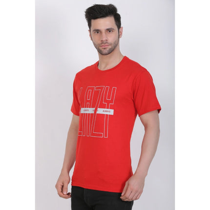 Rosolly Men's Cotton Jersey Round Neck Printed Tshirt (Red)