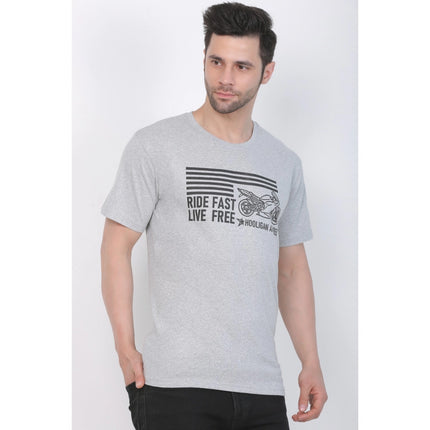 Rosolly Men's Cotton Jersey Round Neck Printed Tshirt (Grey Melange)