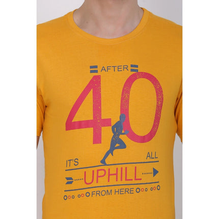 Rosolly Men's Cotton Jersey Round Neck Printed Tshirt (Mustard Yellow)