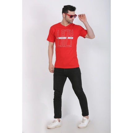 Rosolly Men's Cotton Jersey V Neck Printed Tshirt (Red)