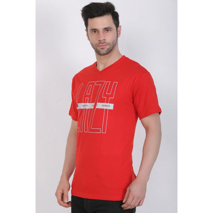 Rosolly Men's Cotton Jersey V Neck Printed Tshirt (Red)
