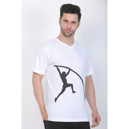 Rosolly Men's Cotton Jersey V Neck Printed Tshirt (White)
