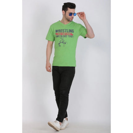 Rosolly Men's Cotton Jersey V Neck Printed Tshirt (Pale Green)