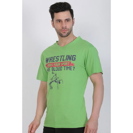 Rosolly Men's Cotton Jersey V Neck Printed Tshirt (Pale Green)