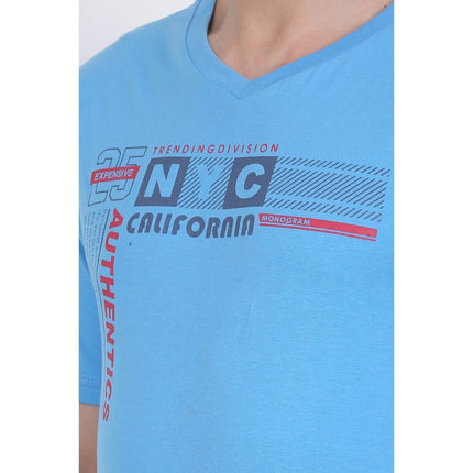 Rosolly Men's Cotton Jersey V Neck Printed Tshirt (Turquoise Blue)