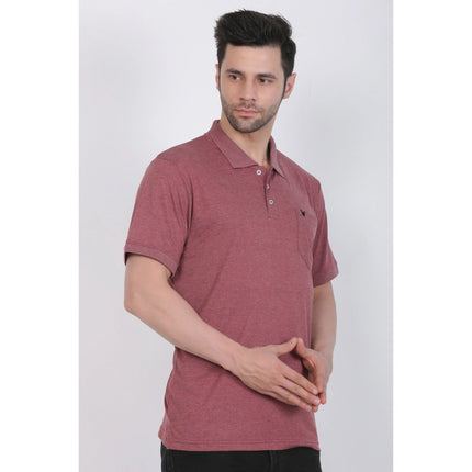 Rosolly Men's Poly Viscose Polo Plain Tshirt (Maroon Melange)