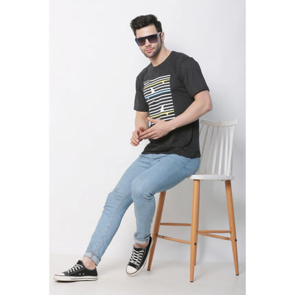 Rosolly Men's Cotton Jersey Round Neck Printed Tshirt (Charcoal Melange)