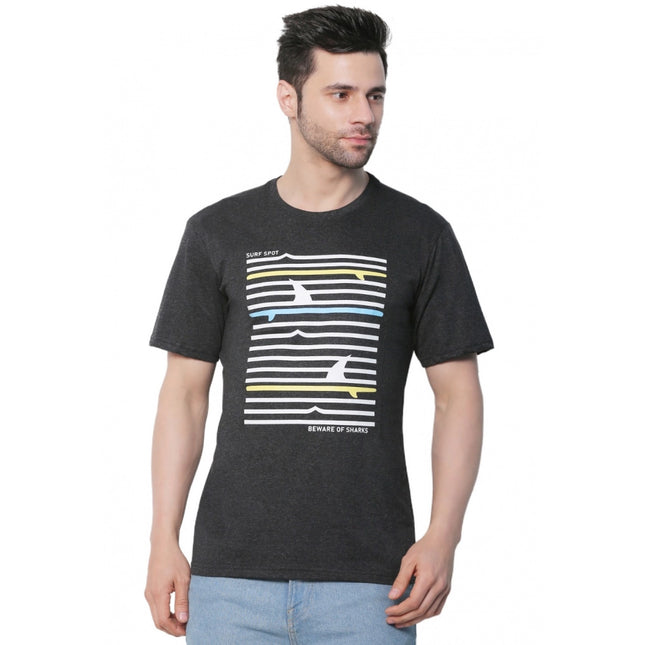 Rosolly Men's Cotton Jersey Round Neck Printed Tshirt (Charcoal Melange)