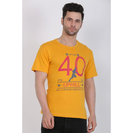 Rosolly Men's Cotton Jersey Round Neck Printed Tshirt (Mustard Yellow)