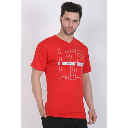 Rosolly Men's Cotton Jersey V Neck Printed Tshirt (Red)