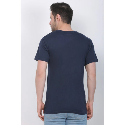 Rosolly Men's Cotton Jersey V Neck Printed Tshirt (Navy)