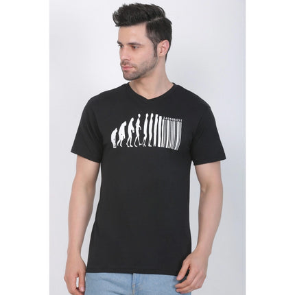 Rosolly Men's Cotton Jersey V Neck Printed Tshirt (Black)