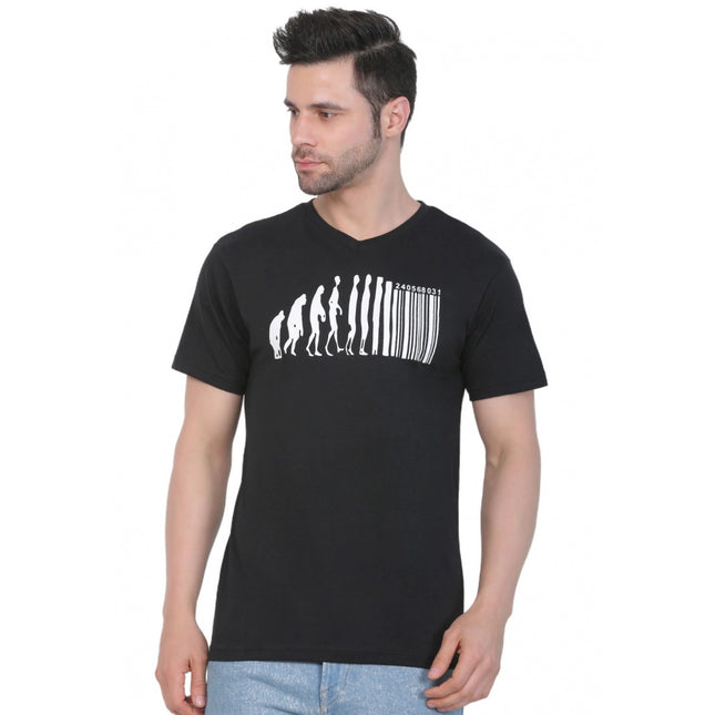Rosolly Men's Cotton Jersey V Neck Printed Tshirt (Black)