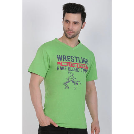 Rosolly Men's Cotton Jersey V Neck Printed Tshirt (Pale Green)
