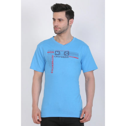 Rosolly Men's Cotton Jersey V Neck Printed Tshirt (Turquoise Blue)