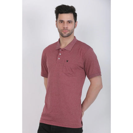 Rosolly Men's Poly Viscose Polo Plain Tshirt (Maroon Melange)