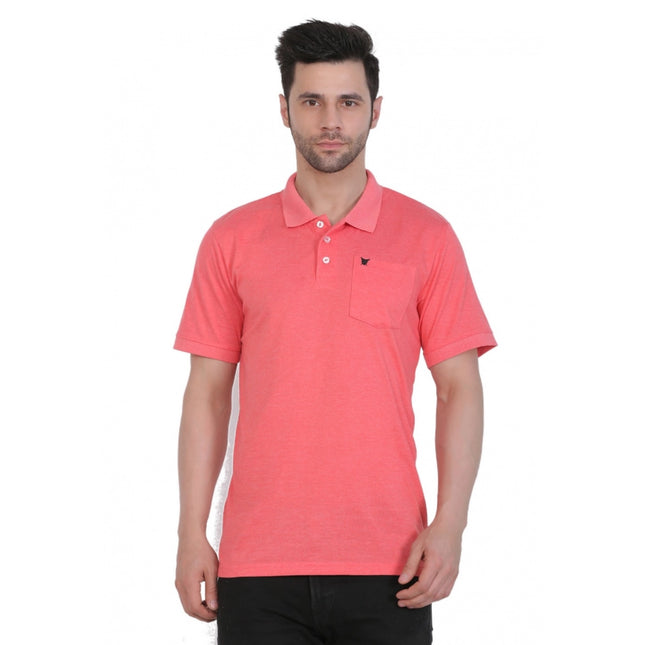 Rosolly Men's Poly Viscose Polo Plain Tshirt (Red Melange)