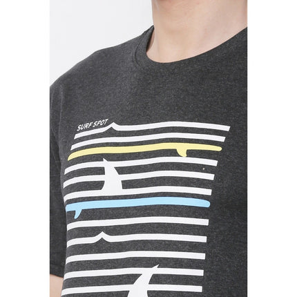 Rosolly Men's Cotton Jersey Round Neck Printed Tshirt (Charcoal Melange)
