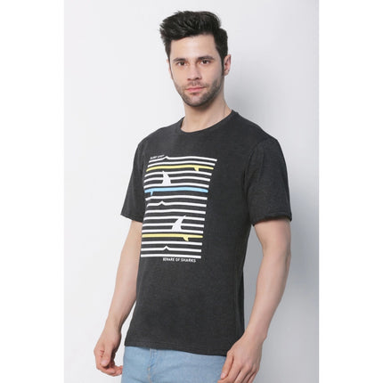 Rosolly Men's Cotton Jersey Round Neck Printed Tshirt (Charcoal Melange)