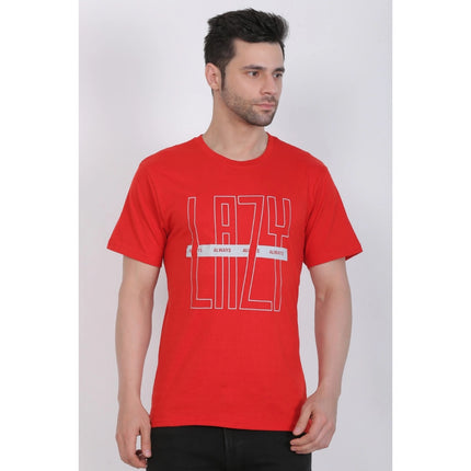Rosolly Men's Cotton Jersey Round Neck Printed Tshirt (Red)