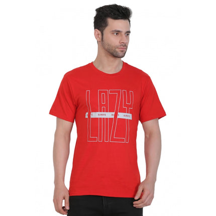 Rosolly Men's Cotton Jersey Round Neck Printed Tshirt (Red)