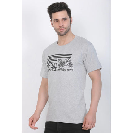 Rosolly Men's Cotton Jersey Round Neck Printed Tshirt (Grey Melange)
