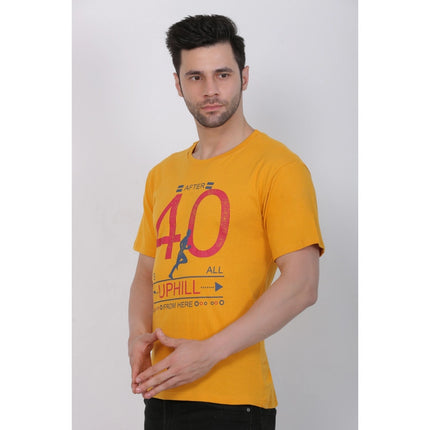 Rosolly Men's Cotton Jersey Round Neck Printed Tshirt (Mustard Yellow)