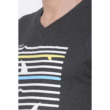 Rosolly Men's Cotton Jersey V Neck Printed Tshirt (Charcoal Melange)