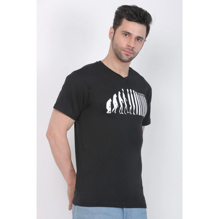 Rosolly Men's Cotton Jersey V Neck Printed Tshirt (Black)