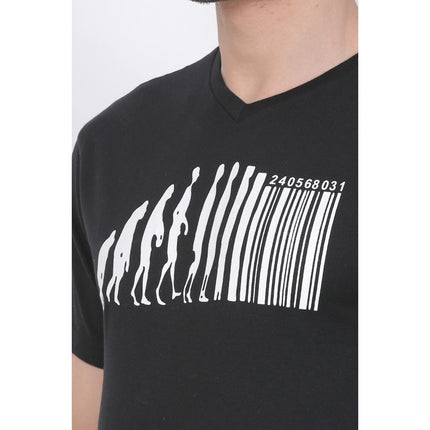 Rosolly Men's Cotton Jersey V Neck Printed Tshirt (Black)