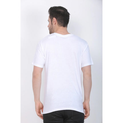 Rosolly Men's Cotton Jersey V Neck Printed Tshirt (White)