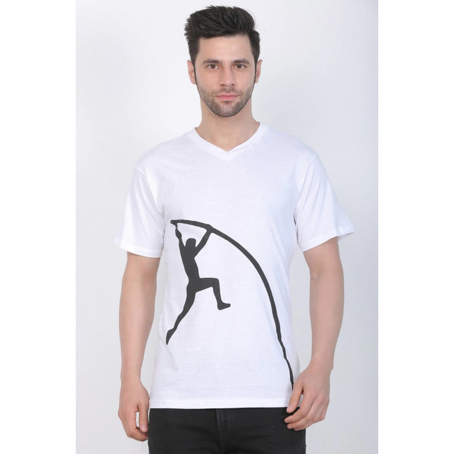Rosolly Men's Cotton Jersey V Neck Printed Tshirt (White)