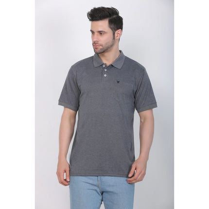 Rosolly Men's Poly Viscose Polo Plain Tshirt (Charcoal Melange)