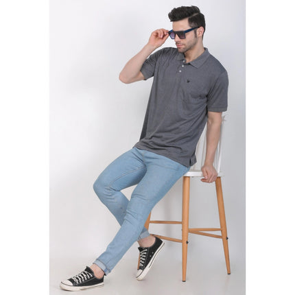 Rosolly Men's Poly Viscose Polo Plain Tshirt (Charcoal Melange)