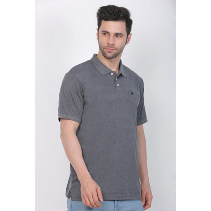Rosolly Men's Poly Viscose Polo Plain Tshirt (Charcoal Melange)