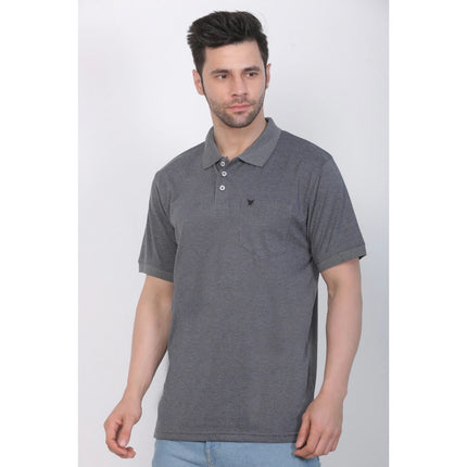 Rosolly Men's Poly Viscose Polo Plain Tshirt (Charcoal Melange)