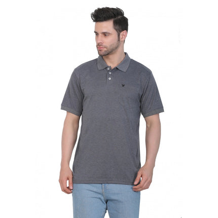 Rosolly Men's Poly Viscose Polo Plain Tshirt (Charcoal Melange)