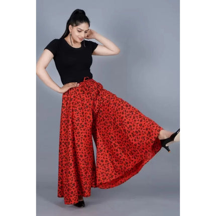 Rosolly Women's Cotton Printed Elastic Palazzo Pant (Red, Free Size)