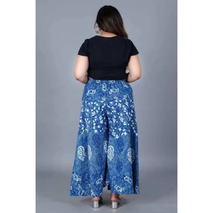 Rosolly Women's Cotton Printed Elastic Palazzo Pant (Blue, Free Size)